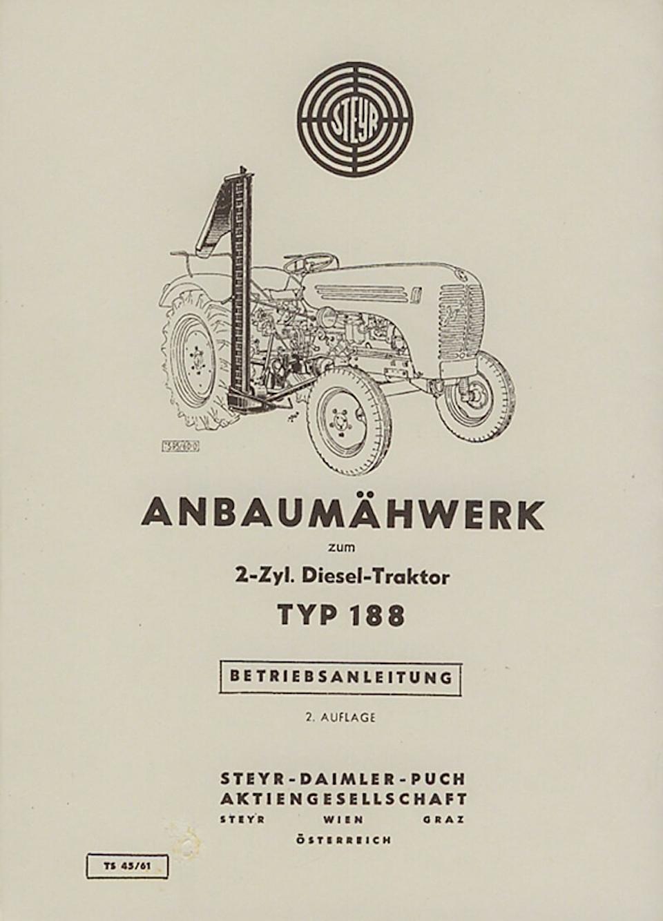 Betriebsanleitung Steyr Anbaumähwerk Typ 188 im Oldtimer Traktor Ersatzteile Shop online kaufen